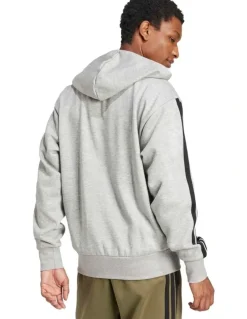 adidas Essentials 3-Stripes Fleece Hoodie in Medium Grey Heather/