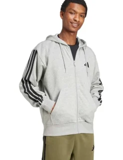 adidas Essentials 3-Stripes Fleece Hoodie in Medium Grey Heather/