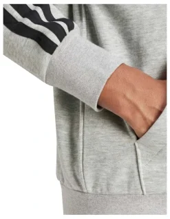 adidas Essentials 3-Stripes Fleece Hoodie in Medium Grey Heather/