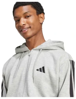 adidas Essentials 3-Stripes Fleece Hoodie in Medium Grey Heather/