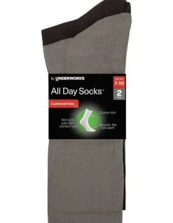 All Day SocksTM Mens Plain Cushioned Cotton Crew 2 Pack in Brown