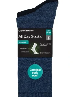 All Day SocksTM Premium Fine Plain Marle Crew 2 Pack in Navy