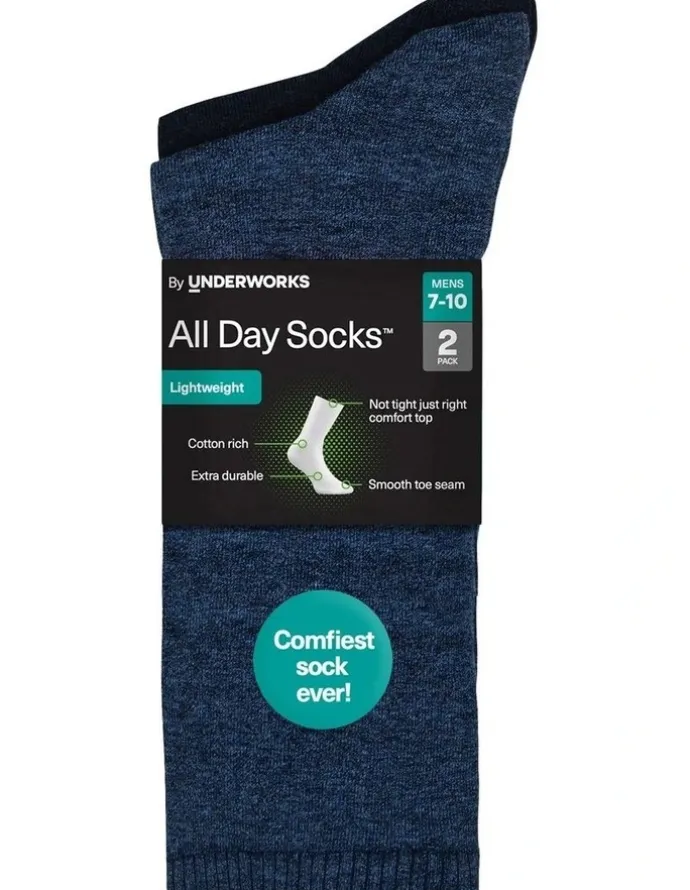 All Day SocksTM Premium Fine Plain Marle Crew 2 Pack in Navy