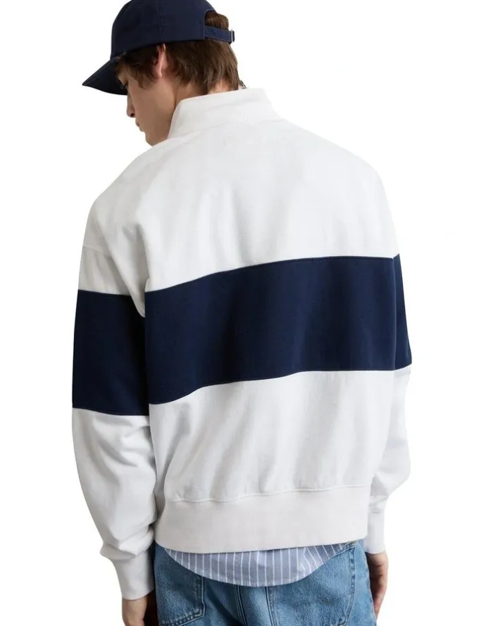 American Eagle Colorblock Quarter-Zip Sweatshirt in White
