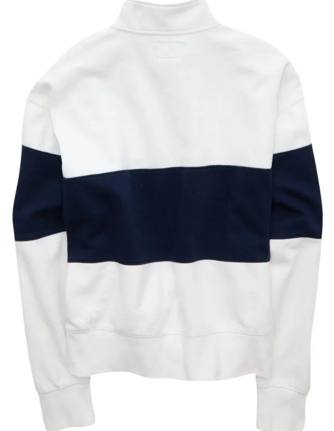 American Eagle Colorblock Quarter-Zip Sweatshirt in White