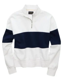 American Eagle Colorblock Quarter-Zip Sweatshirt in White