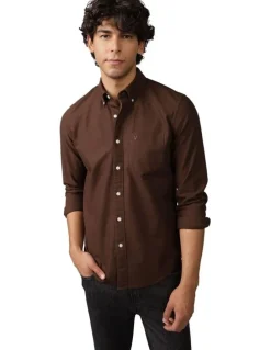 American Eagle Everyday Slim Oxford Button-Up Shirt in Chocolate