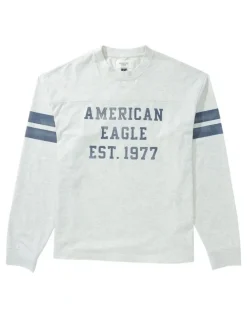 American Eagle Long Sleeve Graphic Football T-shirt in Heather Frost