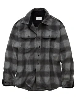 American Eagle Relaxed Heavyweight Flannel Shirt in Grey