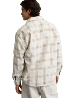 American Eagle Relaxed Heavyweight Flannel Shirt in Cream