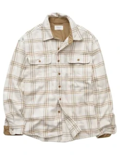 American Eagle Relaxed Heavyweight Flannel Shirt in Cream