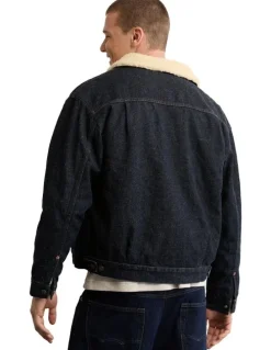American Eagle Sherpa Denim Jacket in Dark Wash