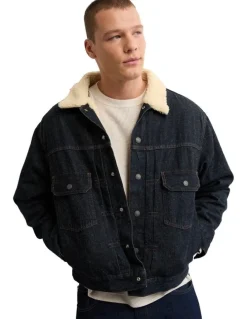American Eagle Sherpa Denim Jacket in Dark Wash