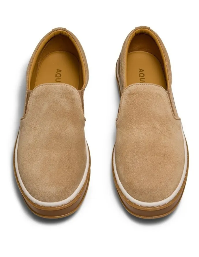Aquila Deuce Suede Slip-On Shoes in Cream