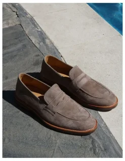 Aquila Emilio Suede Penny Loafers in Taupe