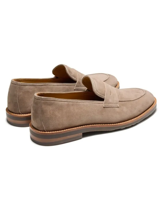 Aquila Emilio Suede Penny Loafers in Taupe