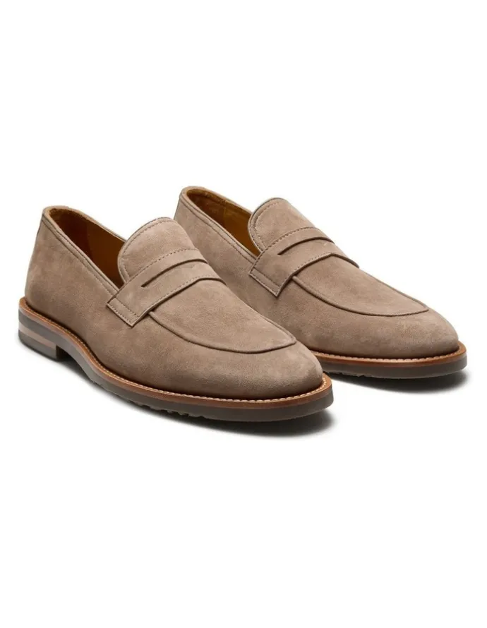 Aquila Emilio Suede Penny Loafers in Taupe