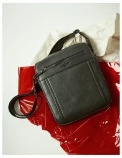 Aquila Montoro Leather Cross Body Bag in Black