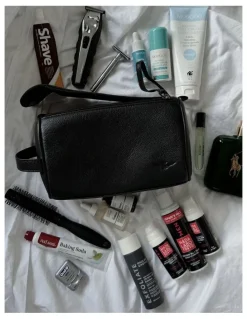 Aquila Montoro Leather Toiletry Bag in Black