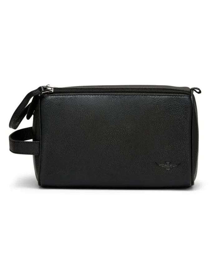 Aquila Montoro Leather Toiletry Bag in Black