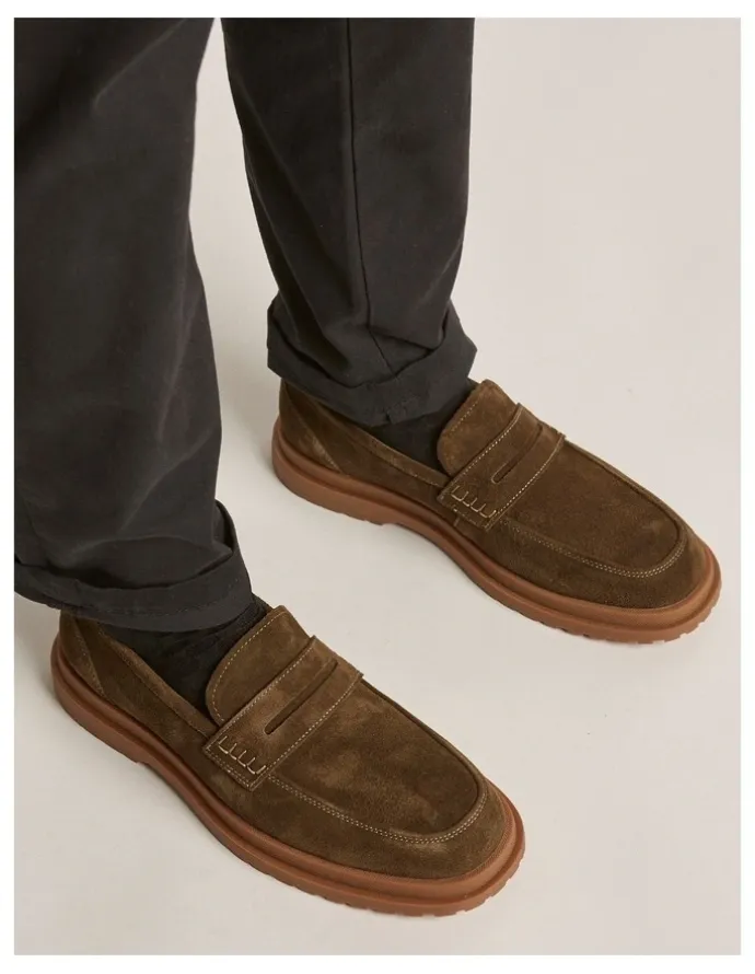 Aquila Radar Suede Penny Loafers in Olive