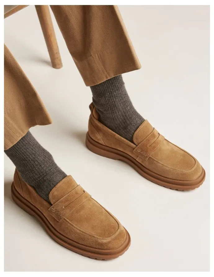 Aquila Radar Suede Penny Loafers in Caramel