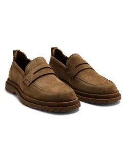 Aquila Radar Suede Penny Loafers in Caramel