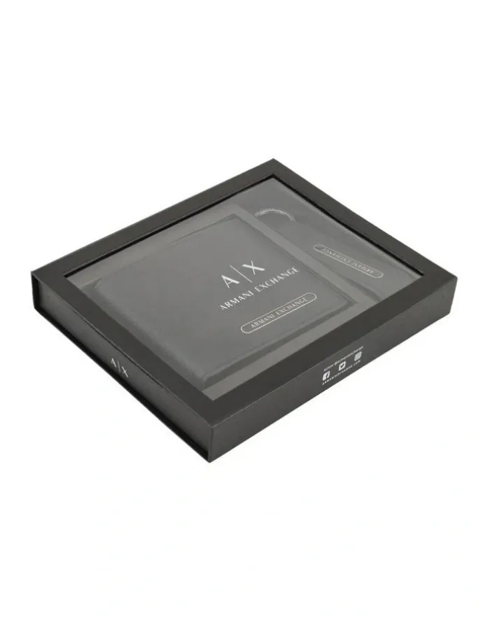 Armani Exchange Barcelona Wallet and Keychain Leather Giftset in Black