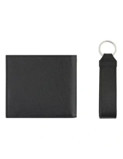 Armani Exchange Barcelona Wallet and Keychain Leather Giftset in Black