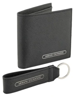 Armani Exchange Barcelona Wallet and Keychain Leather Giftset in Black