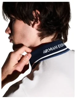 Armani Exchange Contrasted Polo Shirt in Off White