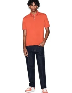 Armani Exchange Stretch Jersey Polo Shirt in Orange Rust