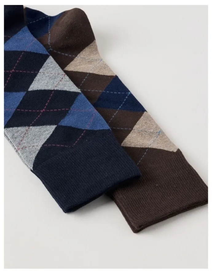 Basque 2 Pack Argyle Socks in Navy & Chocolate