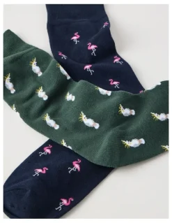 Basque 2 Pack Birds Socks in Navy & Shadow Green