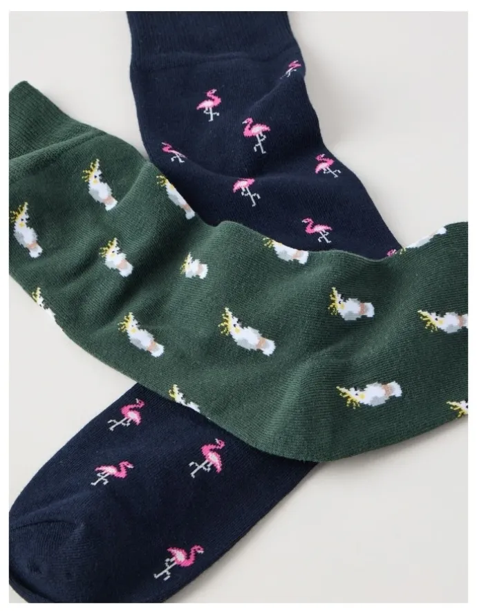 Basque 2 Pack Birds Socks in Navy & Shadow Green
