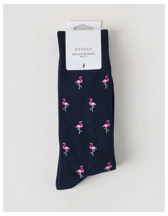 Basque 2 Pack Birds Socks in Navy & Shadow Green