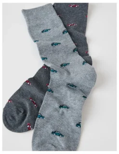 Basque 2 Pack Cars Socks in Charcoal Marle & Warm Grey