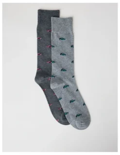 Basque 2 Pack Cars Socks in Charcoal Marle & Warm Grey