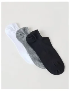 Basque 3 Pack Lowcut Liner Socks in Black, Grey, & White