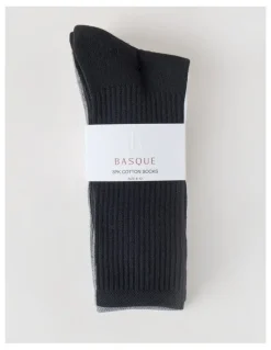 Basque 3 Pack Sports Crew Socks in Black, Grey, & White.