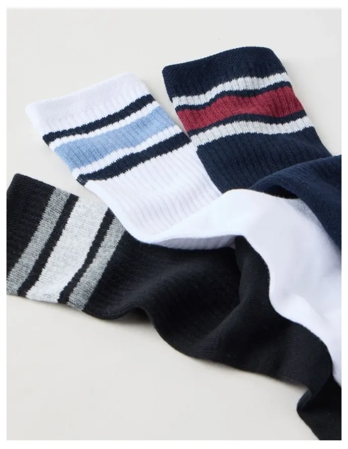 Basque 3 Pack Sports Crew Socks in Multi Stripe