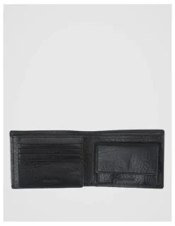 Basque Bifold Flip Pebbled Leather Wallet With Coin Purse Black Wallet Black