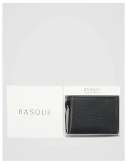 Basque Bifold Flip Pebbled Leather Wallet With Coin Purse Black Wallet Black