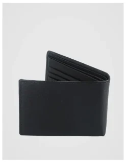 Basque Bifold Flip Pebbled Leather Wallet With Coin Purse Black Wallet Black