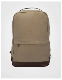 Basque Canvas Backpack Bag With Leather Trims Bag Beige/Brown
