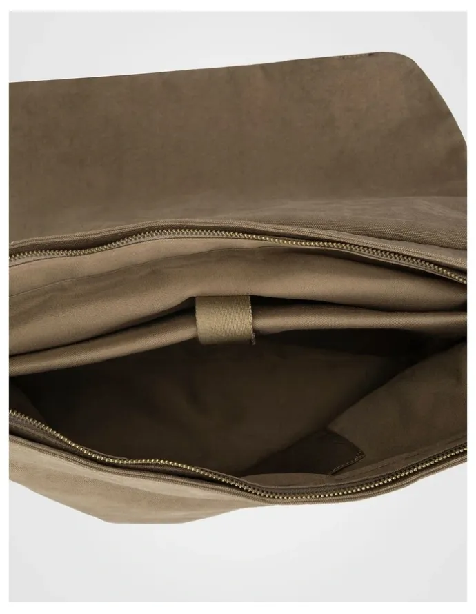 Basque Canvas Messenger Bag With Leather Trims Bag Beige/Brown