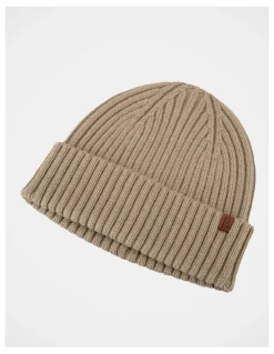 Basque Double Rib Knit Wool Beanie Winter Accessory Beige