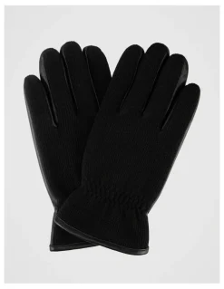 Basque Leather/Knitted Glove Winter Accessory Black/Black