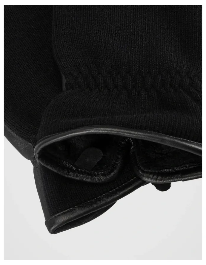 Basque Leather/Knitted Glove Winter Accessory Black/Black