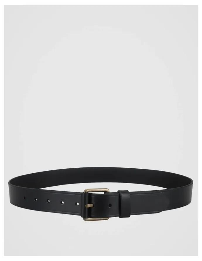 Basque Smart Casual Leather Belt With Roller Buckle Black/Brass Belt Black/Brass